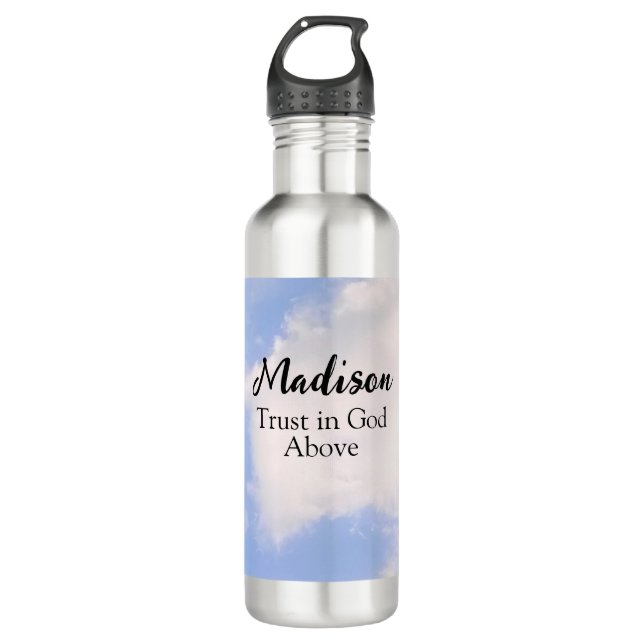 Garrafa Confiança em Deus Nome personalizado inspiracional (Frente)