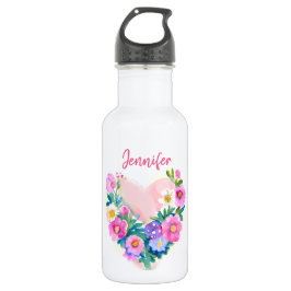 Garrafa Cor de Água Floral Personalizada Cor de Água Rosa