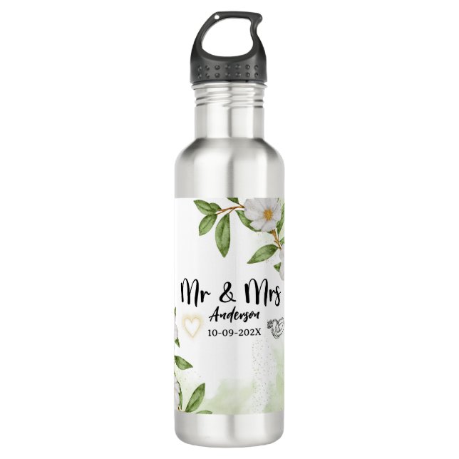 Garrafa Cor Floral Branca e Verde Moderna (Frente)