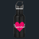 Garrafa Coração Rosa Eu Amo Hannah<br><div class="desc">Um design de coração branco,  bonito e personalizado,  com texto branco.</div>