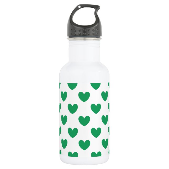 Garrafa Corações de bolinhas verde kelly em branco (Frente)