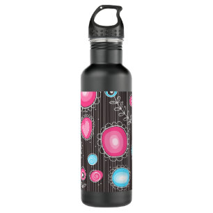 Garrafa Corações e flores, florais, cor-de-rosa e azul