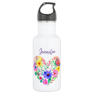 Garrafa Coroa Floral Personalizada Aquarela Roxa