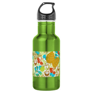 Garrafa Corujas Retro Saem Fruta em Turquesa Verde Castanh