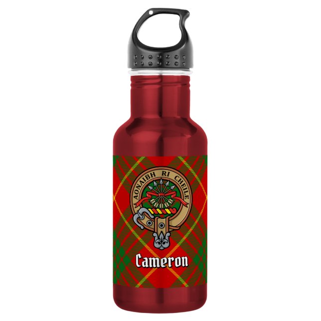Garrafa Crest do clã Cameron sobre Tartan (Frente)
