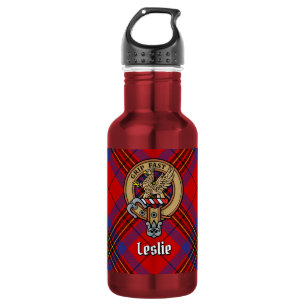 Garrafa Crest do Clã Leslie sobre Tartan Vermelho