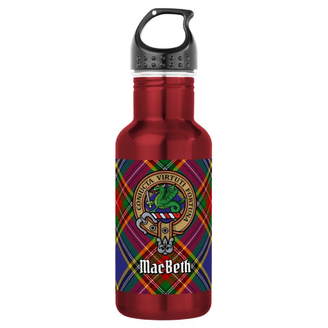Garrafa Crest do Clã MacBeth sobre Tartan (Frente)