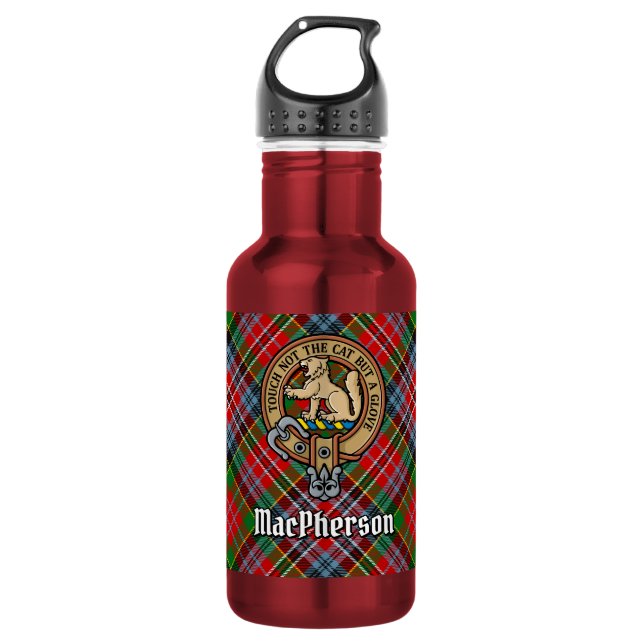 Garrafa Crest do Clã MacPherson sobre Tartan (Frente)