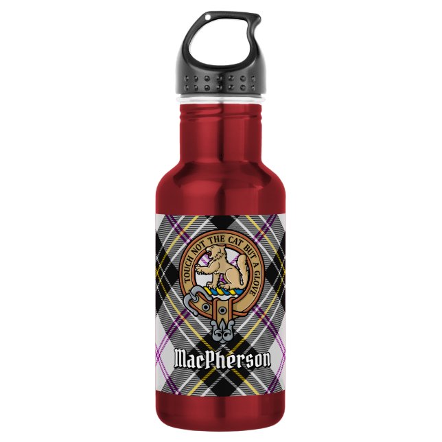 Garrafa Crest do Clã MacPherson sobre Tartan de Gala (Frente)