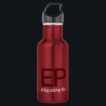 Garrafa Crianças Modernas Vermelhas Brancas Personalizadas<br><div class="desc">Uma garrafa de água de aço inoxidável vermelha simples, moderna e subestimada, personalizada, com um monograma personalizado simples para crianças, com duas letras iniciais, e o nome que você pode editar para quaisquer fontes ou cores para criar sua própria garrafa de água de metal elegante e sofisticada para crianças, que...</div>
