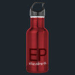 Garrafa Crianças Modernas Vermelhas Brancas Personalizadas<br><div class="desc">Uma garrafa de água de aço inoxidável vermelha simples, moderna e subestimada, personalizada, com um monograma personalizado simples para crianças, com duas letras iniciais, e o nome que você pode editar para quaisquer fontes ou cores para criar sua própria garrafa de água de metal elegante e sofisticada para crianças, que...</div>