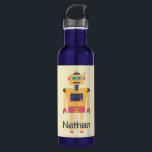 Garrafa Crianças Personalizadas da Ilustração de Robô Retr<br><div class="desc">Legal robô de brinquedo em garrafa de água de criança personalizada.</div>