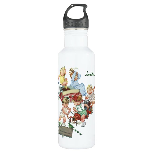 Garrafa Crianças Vintage Brincando com Bombeiros (Frente)