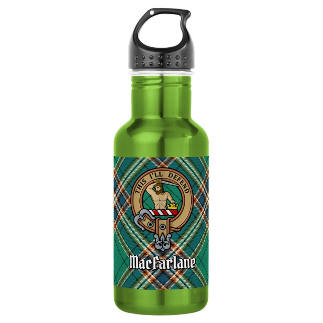 Garrafa Crista do Clã MacFarlane sobre Tartan de Caça Anti (Frente)