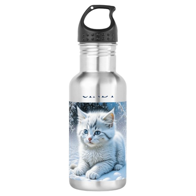 Garrafa Cristóvão branco sofisticado personalizado na neve (Frente)