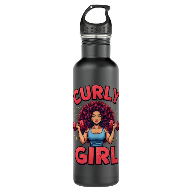 Garrafa Curly Hair Girl Gym Goals -Pink Motivation Graphic (Frente)
