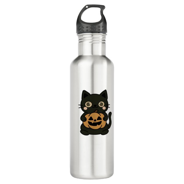 Garrafa Cute Black Cat Holding Jack O Lantern Pumpkin – Ka (Frente)
