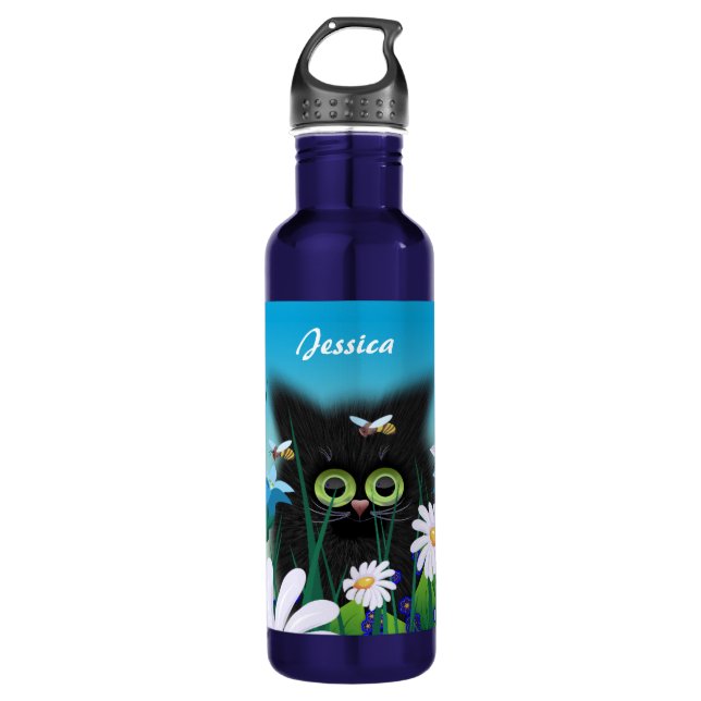 Garrafa Cute Fluffy Kitten em Daisy Meadow Personalizado (Frente)