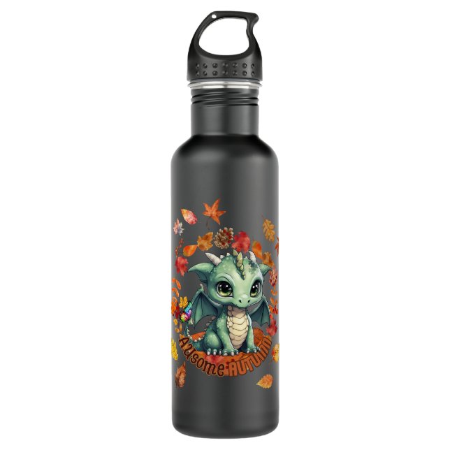 Garrafa Cute Green Dragon “Autism Awesome Autumn” Design  (Frente)