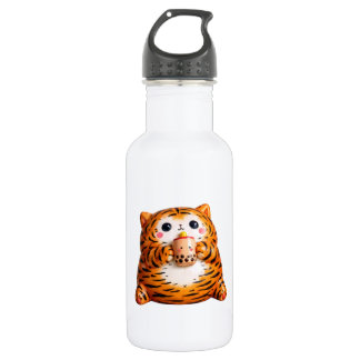 Garrafa Cute Kawaii 3D Tiger with Boba Tea Stainless Steel