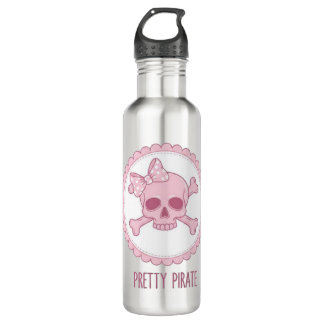 Garrafa Cute Pastel Pink Skull with Bow and Crossbones Des