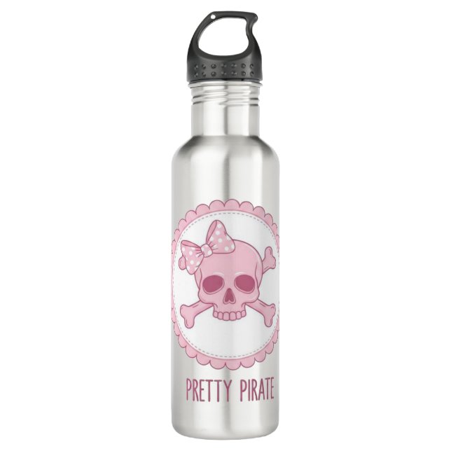 Garrafa Cute Pastel Pink Skull with Bow and Crossbones Des (Frente)