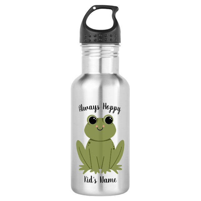 Garrafa Cute Personalized Frog Always Hoppy Kids Name (Frente)