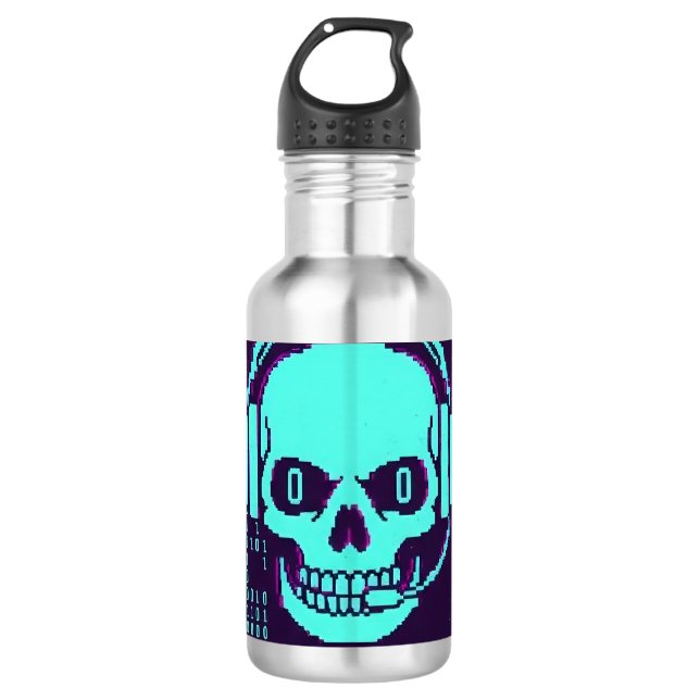 Garrafa ​Cyberpunk Pixel Skull Travel Mug - Loading My Rea (Frente)
