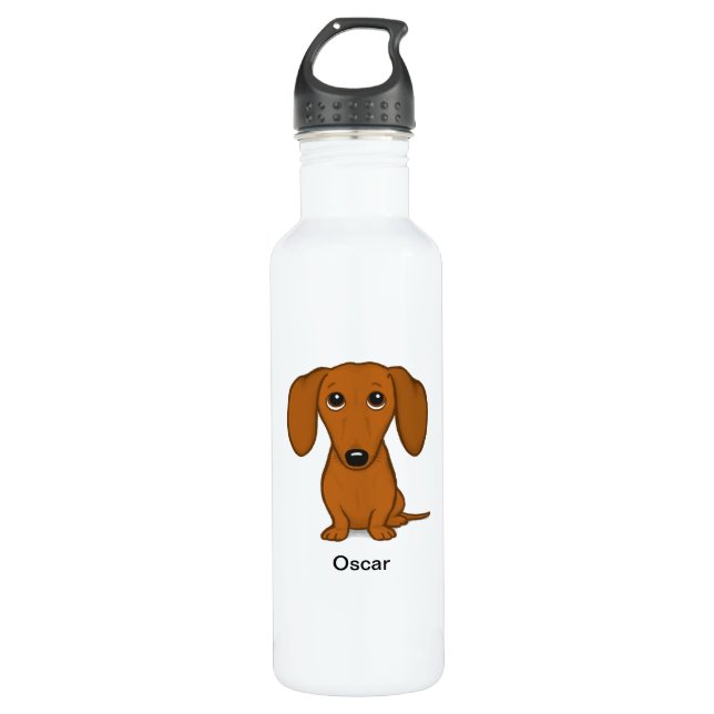 Garrafa Dachshund bonito com texto feito sob encomenda (Frente)