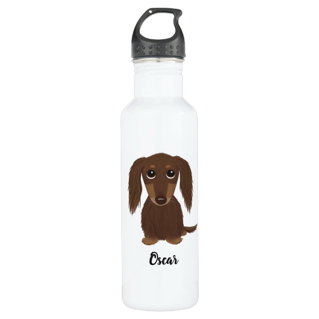 Garrafa Dachshund de Chocolate Longo com Texto Personaliza (Frente)
