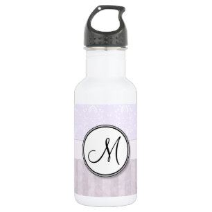 Garrafa Damasco cor-de-rosa lavanda com tiras e monograma