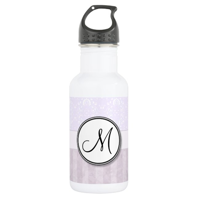 Garrafa Damasco cor-de-rosa lavanda com tiras e monograma (Frente)