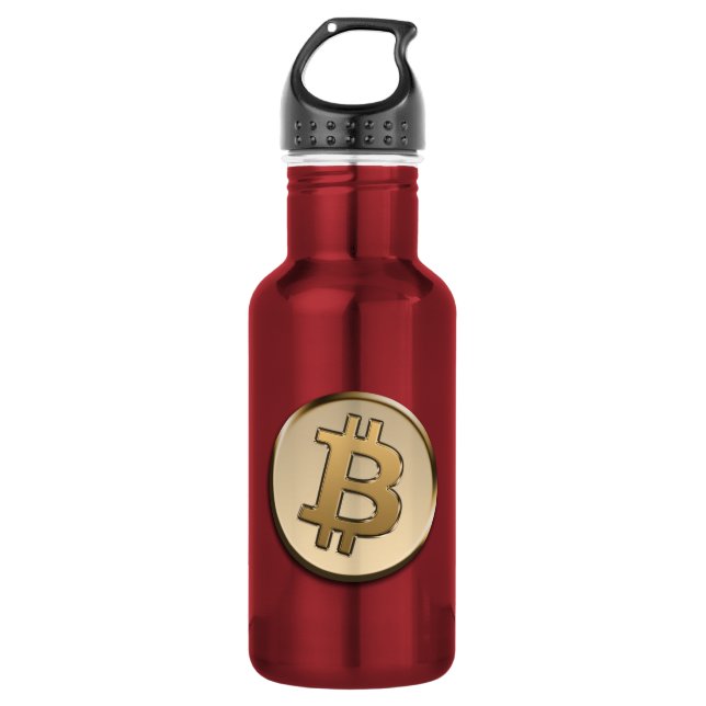 Garrafa de Água Bitcoin Dourada - VERMELHA (Frente)