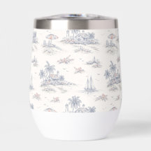 Garrafa de Água Blue Coastal French Toile