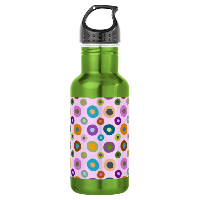 Garrafa de água colorida, verde e rosa (Frente)