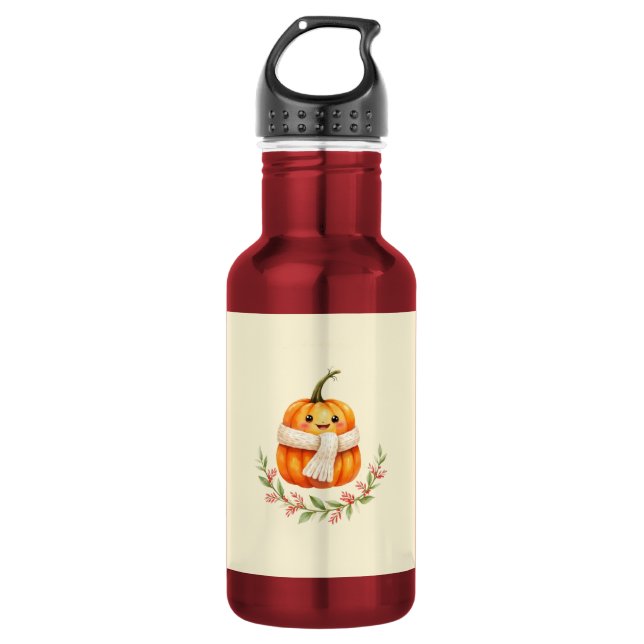 Garrafa de água com design "Abobrinha Feliz".  (Frente)