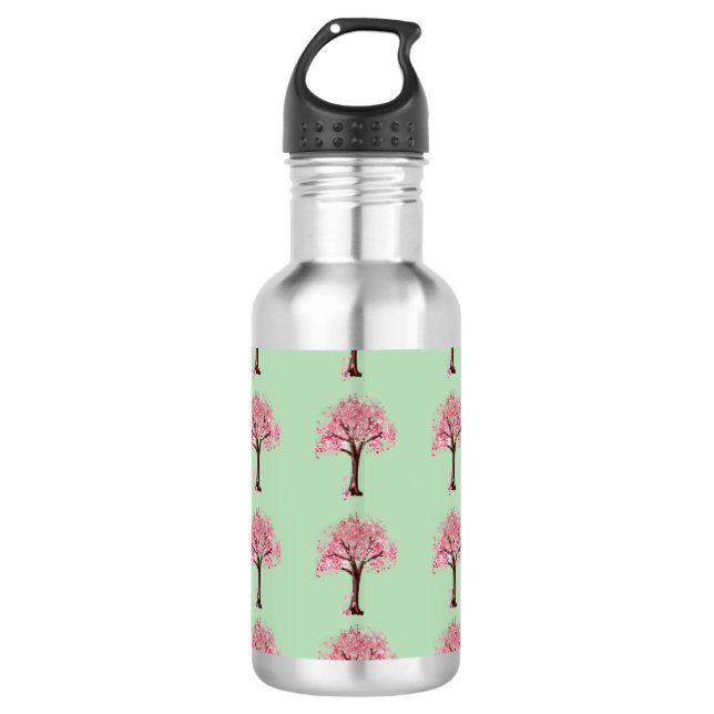 Garrafa de Água com Padrão de Árvores Rosa (Frente)