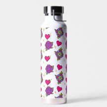 Garrafa de água com padrão de flores