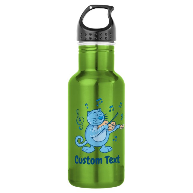 Garrafa de água de aço inoxidável com gato azul e  (Frente)