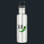Garrafa de água do Jalapeno do Holla<br><div class="desc">Holla! A garrafa de água caracteriza uma pia batismal da ilustração e do escrito à mão-estilo do jalapeno da aguarela.</div>