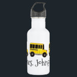 Garrafa de água do motorista do ônibus escolar per<br><div class="desc">Apresenta uma ilustração original de um ônibus escolar amarelo brilhante! Simplesmente personalize com o nome do seu professor ou motorista de ônibus favorito.</div>