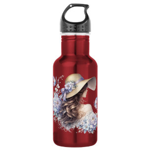 Garrafa de Água Feminina Floral Azul Elegante