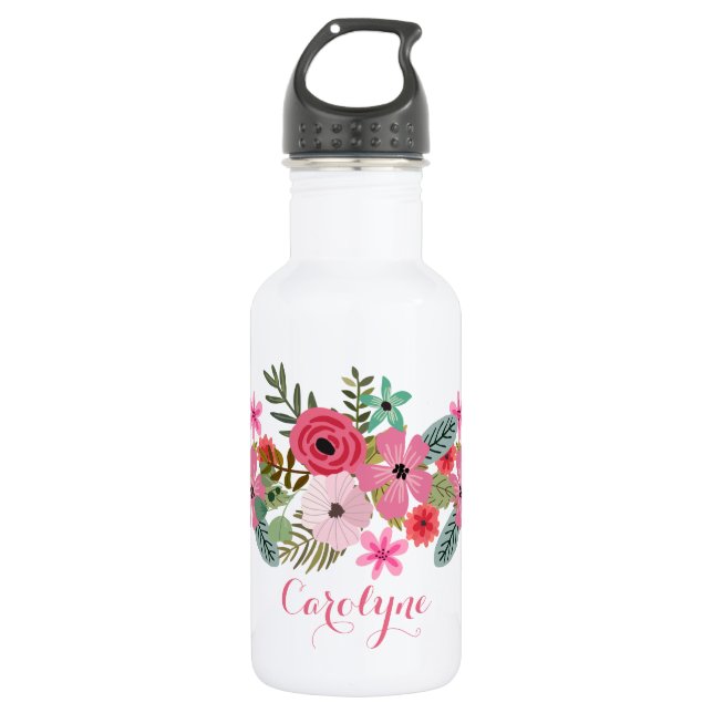 Garrafa de água personalizada Chic floral (Frente)