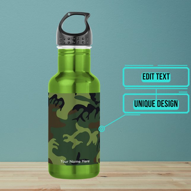 Garrafa de água personalizada da Camuflagem Milita (Display your style and that you mean business with this military camouflage pattern.)