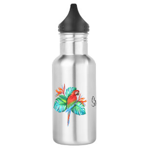 Garrafa de água personalizada de papagaio tropica