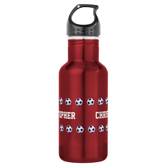 Garrafa de água, personalizada, futebol, vermelho (Frente)