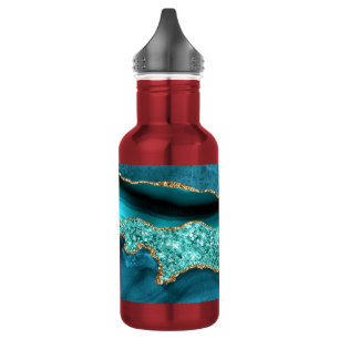 Garrafa de Água Turquesa Azul Teal Mármore Dourado