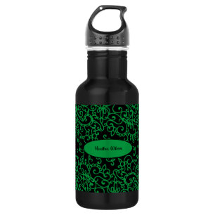 Garrafa de água verde preta com nome