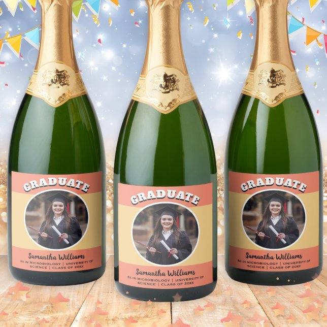 Garrafa de Bebidas do Formando de Pêssego Personal (Personalized wine labels to celebrate a graduation. Add your photo and text)