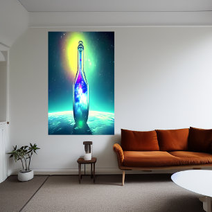 garrafa de dentro de galáxia AI Art Poster